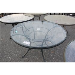 MODELED GREY GLASS TOP CIRCULAR PATIO TABLE