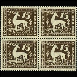 1920 Wurttemberg 15pfg Mint Official Stamp Blk 4 (STM-0356)