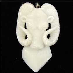 Handcarved Bone Rams Head Pendant 2.5  (JEW-2972)