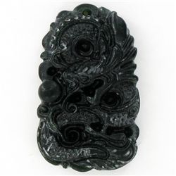 Chinese Handcarved Vintage Black Jade Dragon (ANT-1874)