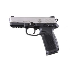 FN Mdl FNP-45 Cal .45acp SN:61DMR10301 Double action semi-auto pistol with stainless steel slide. Bl