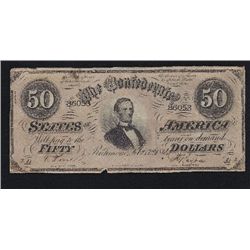 MWF912E 1864 Confederate $50 Note, Richmond, Number 86053