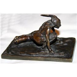 FY137 CARL KAUBA, BRONZE SCULPTURE,  AMERICAN INDIAN WITH RIFLE