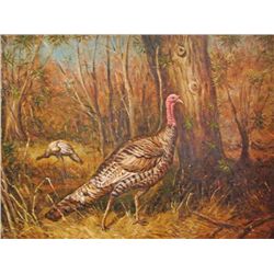 MWF39 FRAMED OIL ON CANVAS "WILD TURKEY"