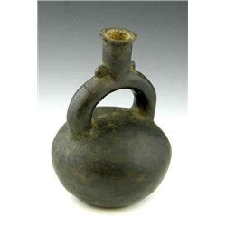 Peruvian Pre-Columbian Black Stirrup Vase, 450-1400 A.D