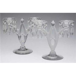 HEISEY NO. 402 / GOTHIC DOUBLE-SOCKET CANDELABRUMS, LOT OF TWO