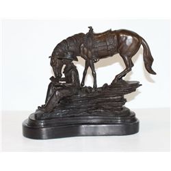 SM201 Outstanding Bronze Cowboy and Horse,  After Barye,
