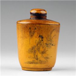 MWF1536 Handcarved Old Ox Bone Elegant Woman Snuff Bottle