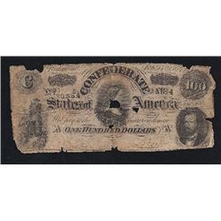 MWF912C 1864 Confederate $100 Note, Richmond, Number 20584.