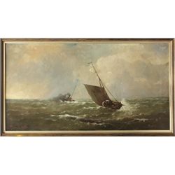 MWF1530 Framed oil on canvas, Ships in Rough Seas,