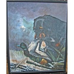 OIL ON CANVAS - 'Hunting Dog with Duck' Scene  20" x 24"  WT125