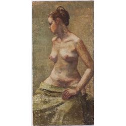 Oil on canvas nude. Inscribed "Claire S," verso.