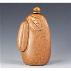 MWF1482 CARVED MELON GOLDEN STAR STONE SNUFF BOTTLE