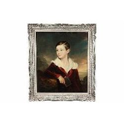 Fine Original Oil on Canvas- (Circa 1843) Portrait of Young Boy in Red Velvet Ja
