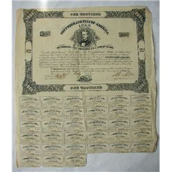 MWF912B Confederate $1000 war bond dated August 19th 1861