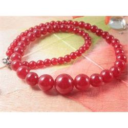 Pretty Red Jade Bead Necklace 17"   MWF1059