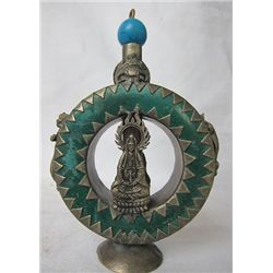 MWF1174 Vintage Chinese Silver Jade Kwan-yin Beast Snuff Bottle