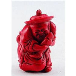 MWF1184 CHINESE OLD CORAL HANDMADE CARVING FISHER SNUFF BOTTLE