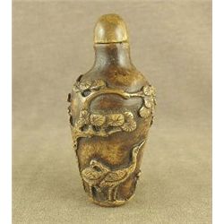 MWF1210 CARVED CRANE IN CHINESE OLD STONE SNUFF BOTTLE