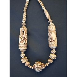 MWF1539 Tibetan Intricately Carved Yak Bone Beaded Necklace, length approx: 26"