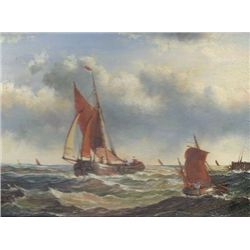 MWF1383L 5x7 Oil on Board Depiciting Sailboats at Sea Scene