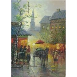 MWF1383N 5x7 Oil on Board Depiciting Street Scape Scene