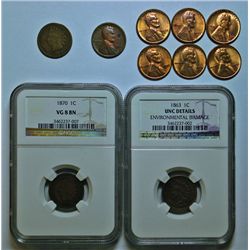 Collector lot pennys:Indians  1863 NGC UNC envoironmental