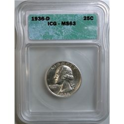 1936D Washington quarter ICG63 looks like a small d over large D
