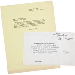 A John F. Kennedy-Related Set of Correspondence, 1960-1961.... (Total: 1  )