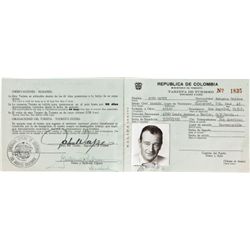 A Signed Colombian Tourist ID Card, 1952....