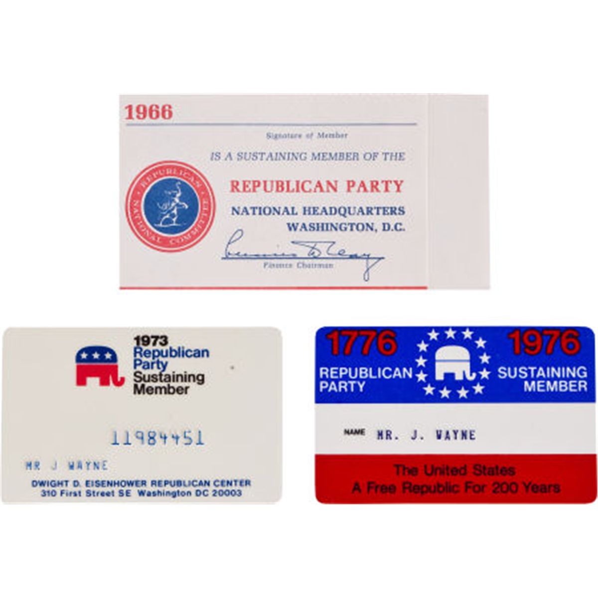 Three Republican Party Membership Cards, 1960s-1970s.... (Total: 3 )