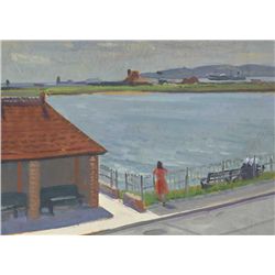 Patrick Leonard HRHA (1918-2005) - DOLLYMOUNT BUS SHELTER WITH BOAT IN DISTANCE