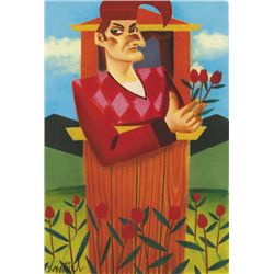 Graham Knuttel (b.1954) - MR PUNCH WITH RED TULIPS