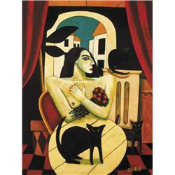 Graham Knuttel (b.1954) - WOMAN AND CATS