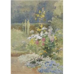 Mary Georgina Barton SWA (1861-1949) - FLOWER GARDEN and FOUNTAIN IN TRAFALGAR SQUARE, LONDON (A PAI