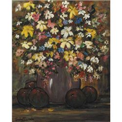 Gladys Maccabe HRUA ROI FRSA (b.1918) - VASE OF FLOWERS IN FULL BLOOM