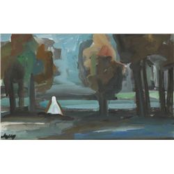 Markey Robinson (1918-1999) - WOODED LANDSCAPE WITH COTTAGE