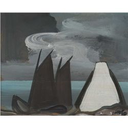 Markey Robinson (1918-1999) - TWO SAIL BOATS AND COTTAGE BY THE SHORE