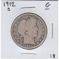 1912-S   SILVER BARBER HALF DOLLAR 50c