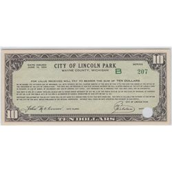 $10 LINCOLN PARK OBSOLETE NOTE