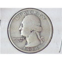1934 WASHINGTON SILVER QUARTER