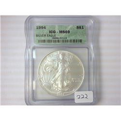 1994 AMERICAN SILVER EAGLE ICG MS69