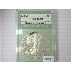 2001-W AMERICAN SILVER EAGLE NTC PR69DCAM