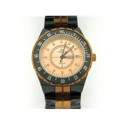 Oniss ON8103-LRG Women's Midsize Rose Gold Trim Black Ceramic Watch