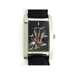 Ed Hardy Men's First Class Leather Strap Watch -