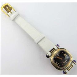 David Yurman Silver Amethyst Leather Strap Watch