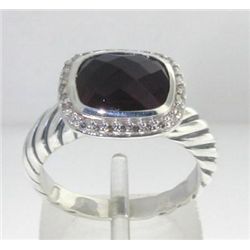 David Yurman Silver Garnet Diamond Ring