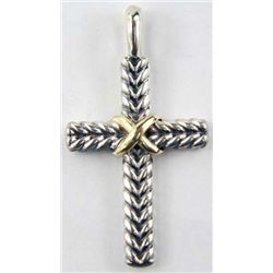 David Yurman Silver /18K Yellow Gold Cross Pendant