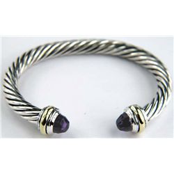 David Yurman 14K Silver/Gold Amethyst Bangle