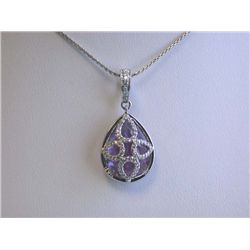18k White Gold Necklace with Amethyst & Diamond Pendant